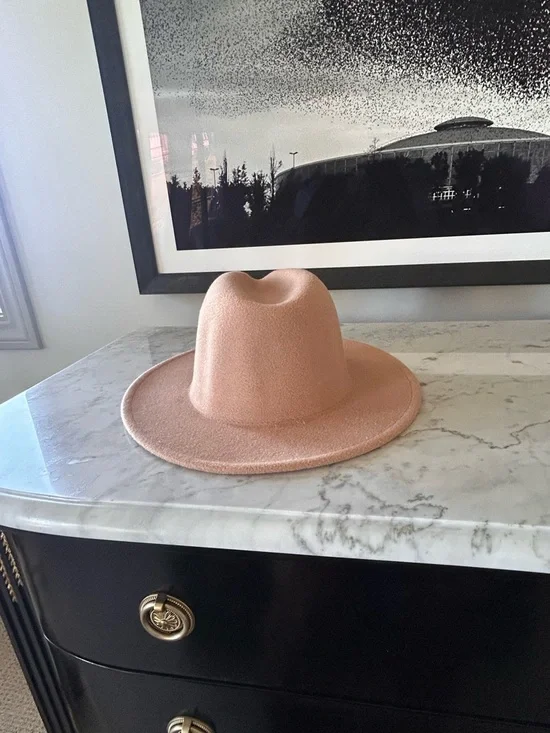 Wide Brim Lisianthus wool blend Fedora Hat in Dusty Peach - Picture 3 of 6